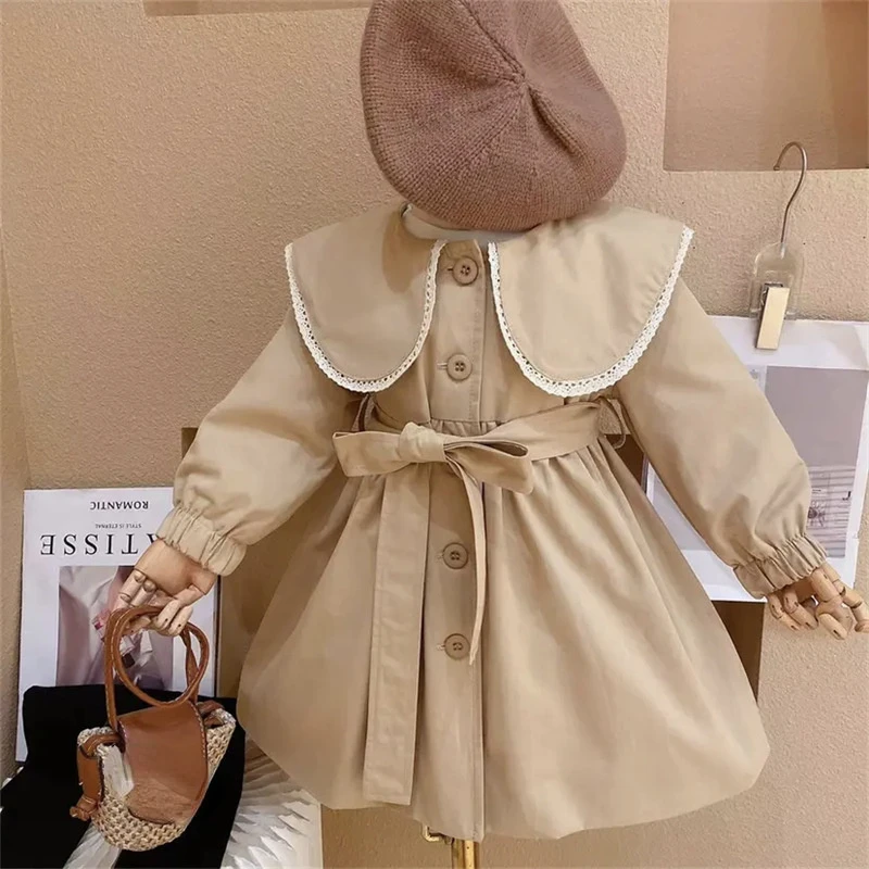 

Trench Coat For Girl Kids Fashion Jacket Children Turndown Collar Coat Baby Girls Cute Long Windbreaker Casual Outer Clothing