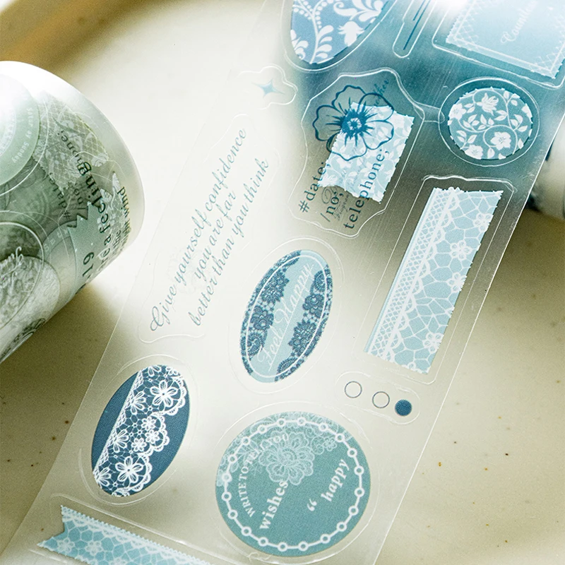 Mr.Paper 200cm/롤 레이스 플라워 아일랜드 시리즈 다이컷 무광 PET 와시 테이프, 빈티지 플로럴 데코 테이프 (스크랩북킹용)