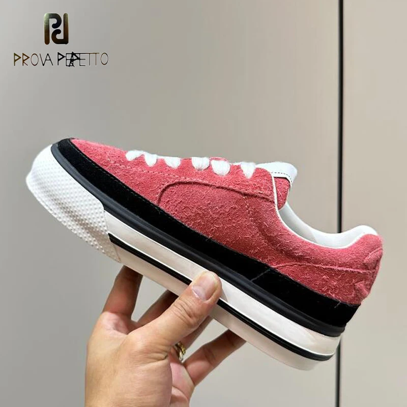 

Thick Sole Color Match Lady Real Leather Sneakers Shoes Lace Up Round Toe Designer 2023 New Stylish Beige Blue Daily Comfy Shoe