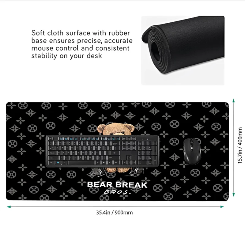 French Popular Bear large size cool mouse pad 900x400 non-slip esports learn desk mat game player mouse pad desktop accessories 5