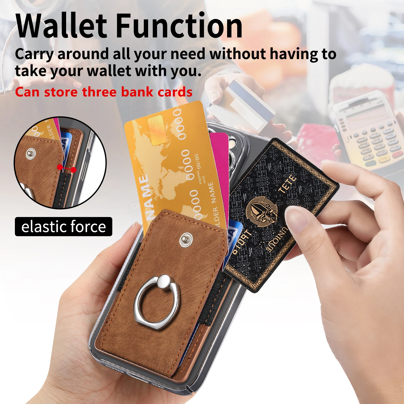 Universal PU Leather Phone Wallet Case with Card Slot and Ring Stand Attachment
