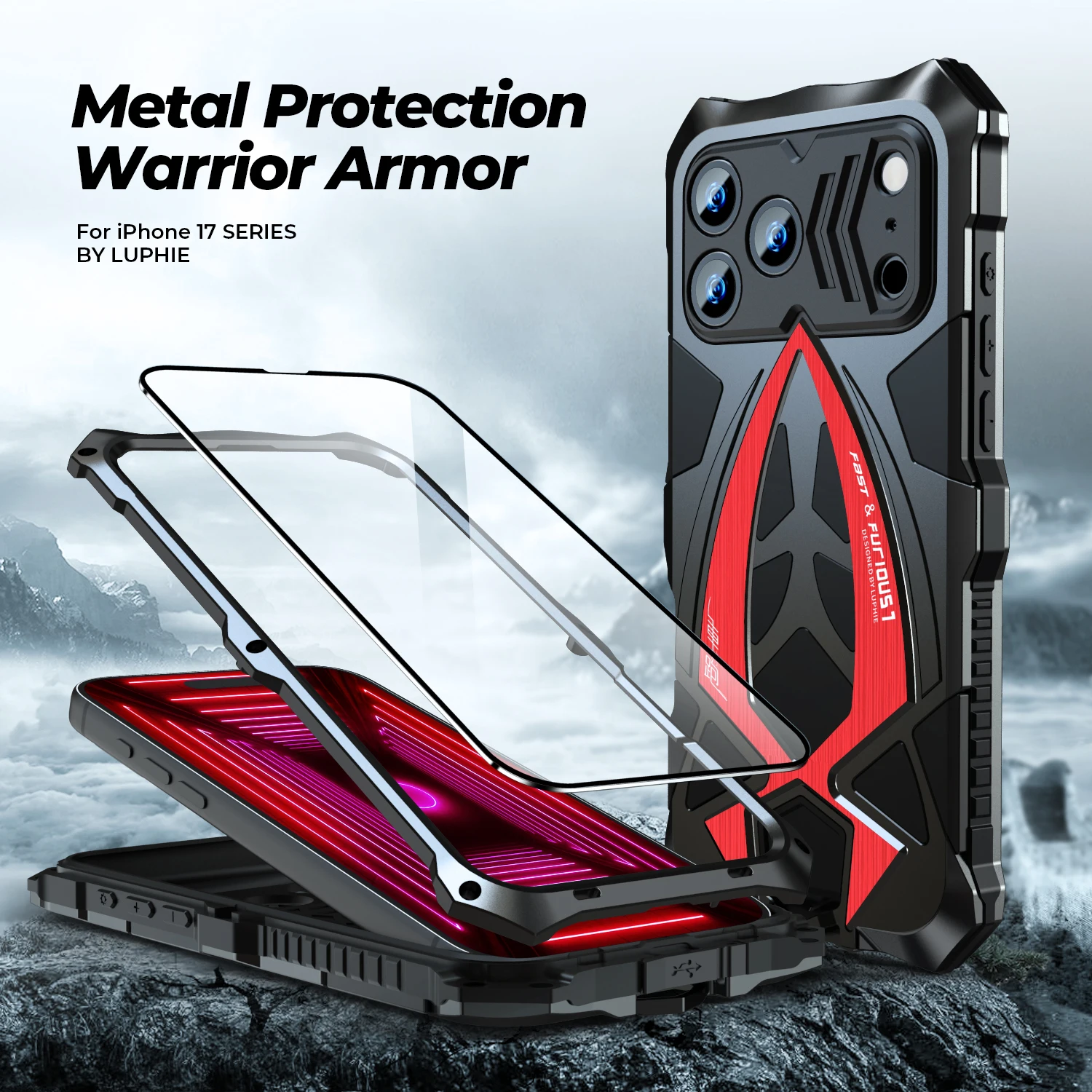Luxury Heavy-Duty Mixed Armor Phone Case with Aluminum Metal Frame and Rugged Shockproof Back Cover