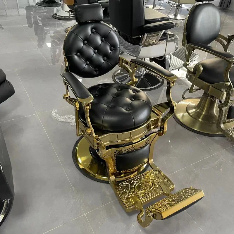 Adjustable Barber Chair Hairdressing Mobile Luxury Trolley Gold Barber Chair Cosmetic Cadeira De Salao De Beleza Salon Furniture