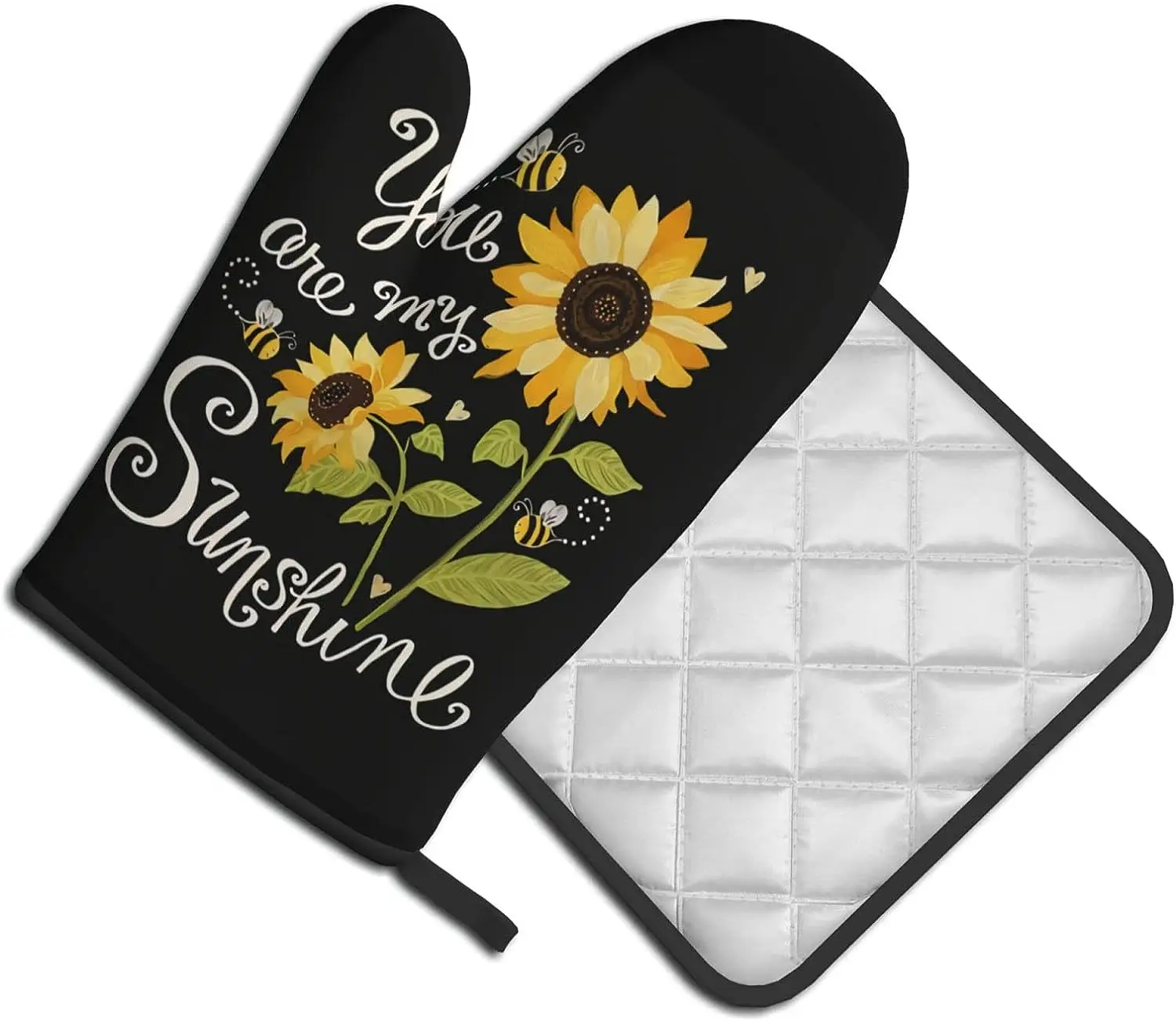 You are My Sunshine Sunflower Oven Mitts and Pot Holders Sets of 2 Heat Resistant Kitchen Microwave Gloves Non-Slip Pot Pads