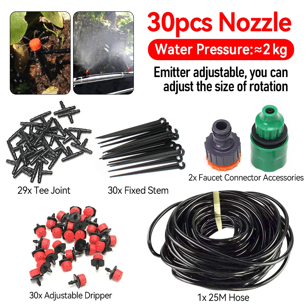 

25M Drip Irrigation System Self Automatic DIY Watering Hose Micro Drip Garden Plant Watering Kit Adjustable Dripper Mist Set