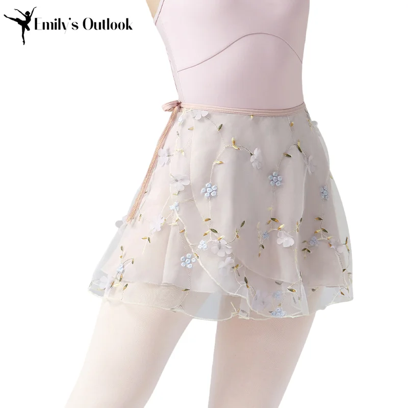 Женская балетная юбка с вышивкой, сексуальный мини-шарф с запахом, двухслойная Одежда для танцев для взрослых и девушек, костюм для выступлений