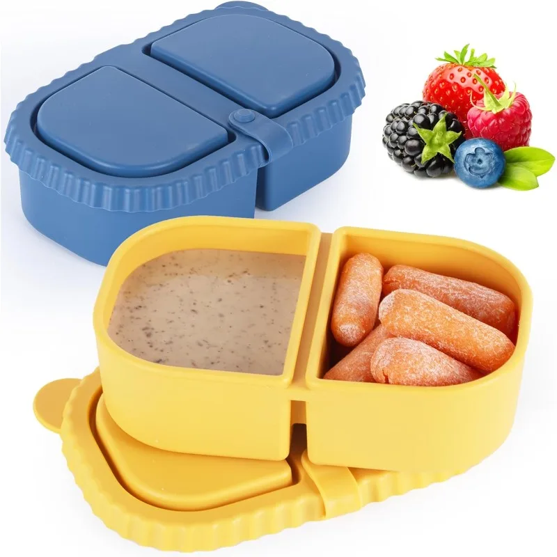 Eco-Friendly Silicone Snack Containers with Dual Compartments - Portable Food Storage