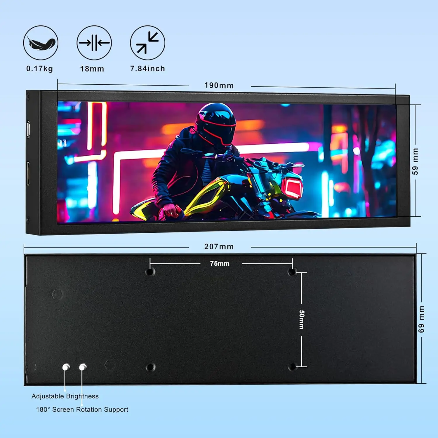 Wisecoco 7.84インチ1280x400 セカンダリーモニター ミニポータブル