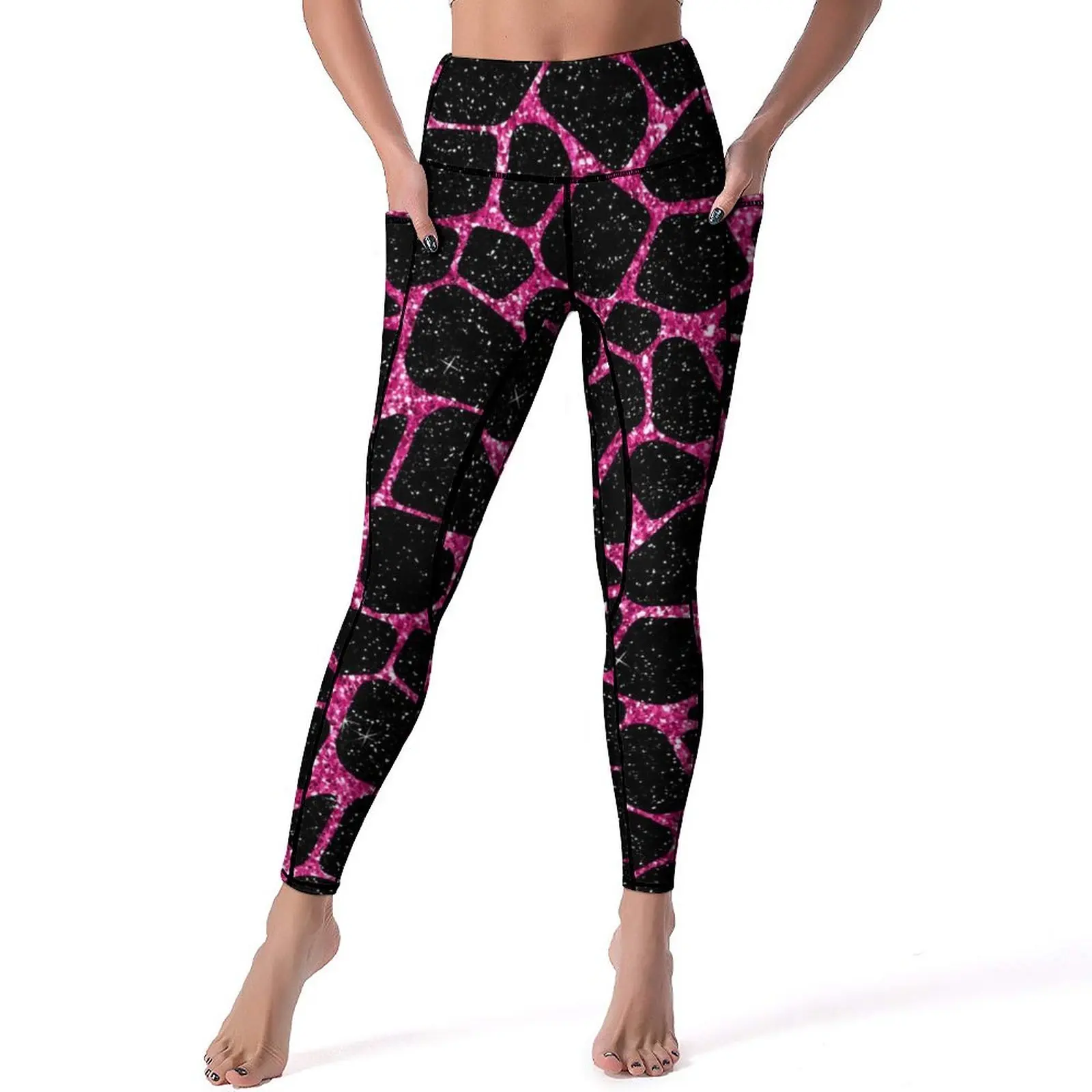 

Pink And Black Giraffe Yoga Pants Animal Print Fitness Leggings High Waist Stretch Sport Pants Aesthetic Graphic Yoga Legging