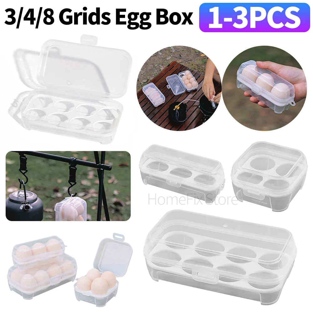 Scatola portauova portatile Contenitore da cucina trasparente Custodia organizer per picnic da campeggio all'aperto Portauova 3/4/8 griglie 1
