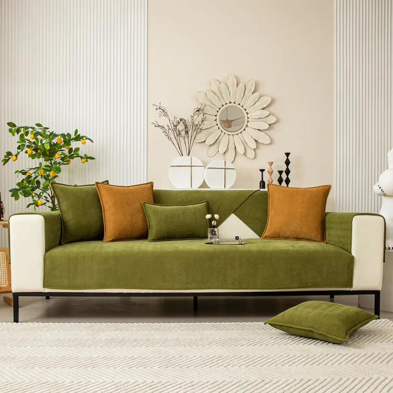 Uniwersalny pokrowiec na sofę poduszka na sofę jednokolorowa szenilowa poduszka na sofę w paski do salonu antypoślizgowa poduszka na kanapę oparcie podłokietnika