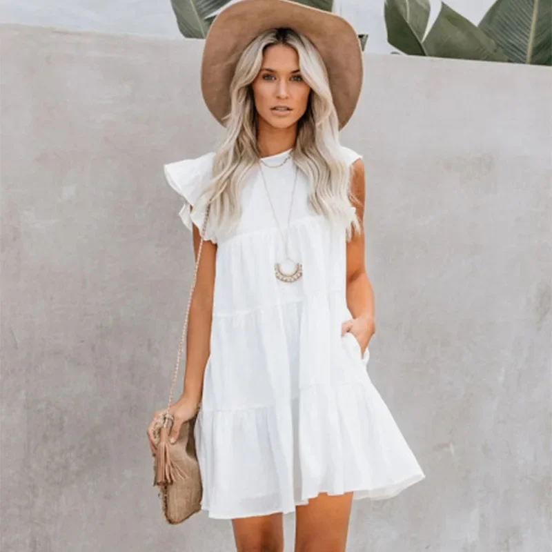 

Maternity Dresses Women Pregnant Clothes Casual Mama Loose Sleeveless Ruffles Dress for Pregnant Women