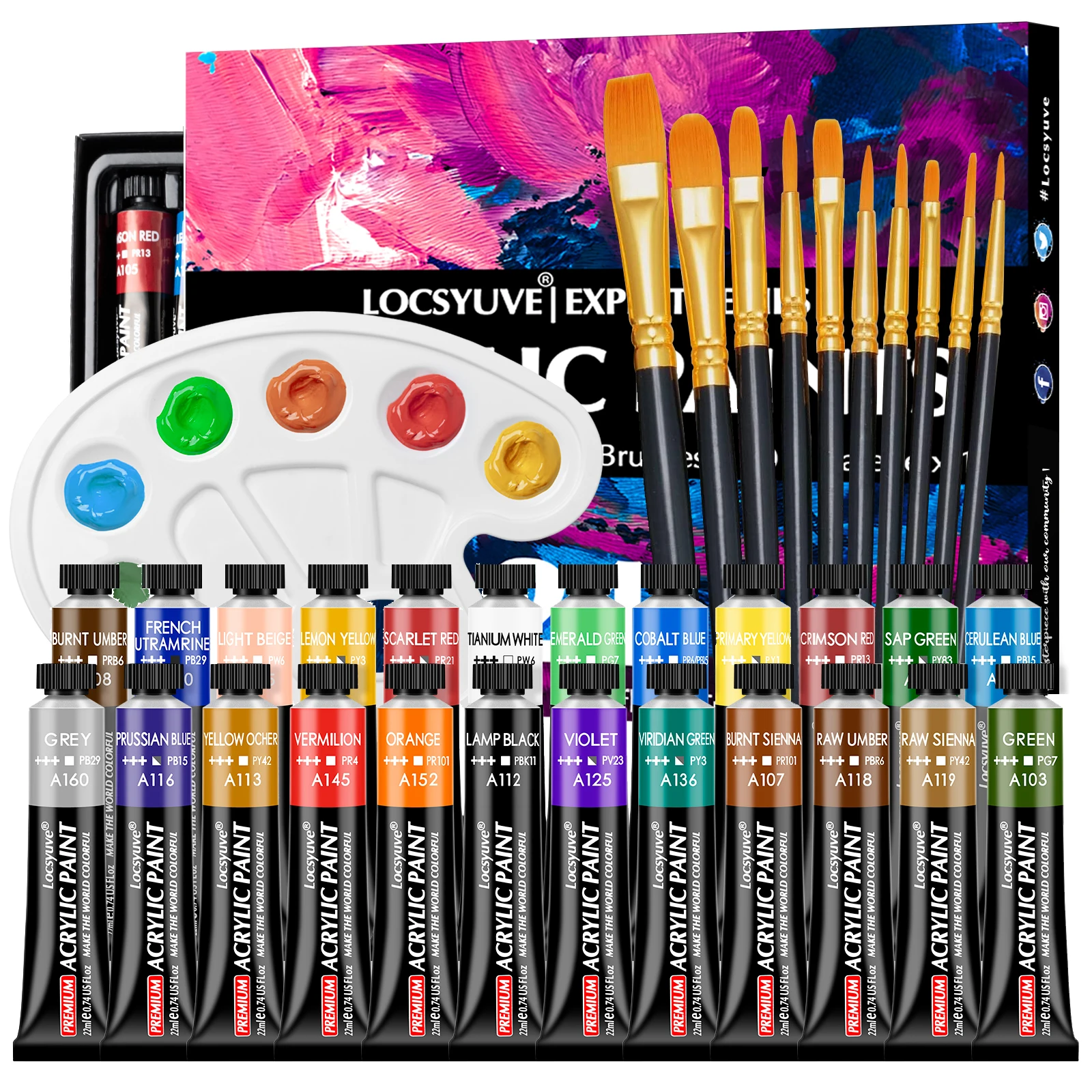 Acrylic Paint Set 54 Piece Artist Painting Supplies Kit, Art Painting, 24  Acrylic Tubes, Paintbrushes, Canvases