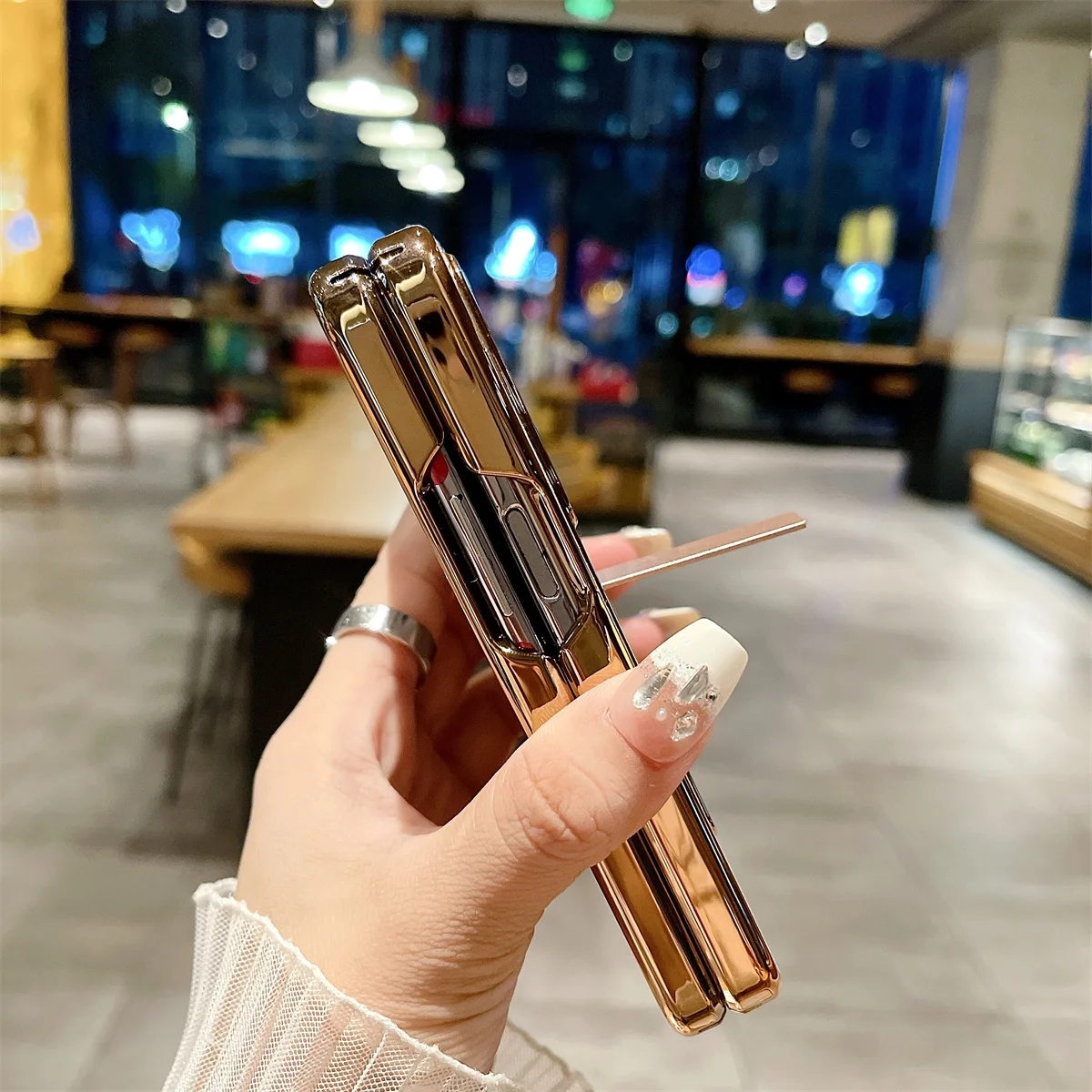 Luxury Plating Bling Glitter Phone Case For OPPO Find N Hard PC Leather Shockproof Full Package Hinge Protection Cover For FindN