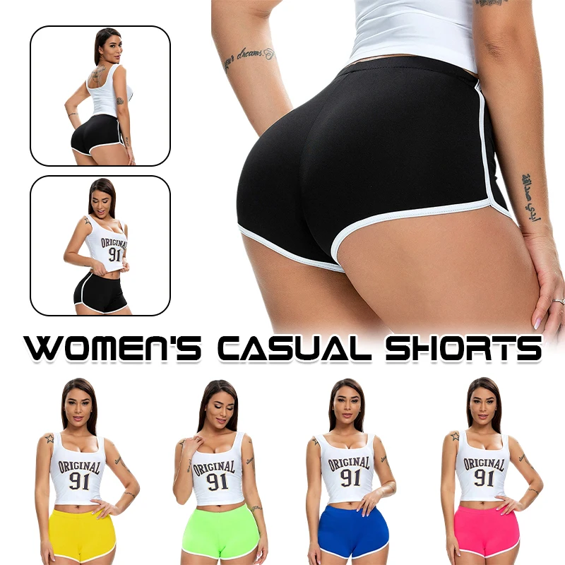 Women Running Shorts Sexy Candy Color Hot Pants Stretch Cotton Shorts Trend Casual Sports Fitness Hip-lifting Beach Yoga Shorts
