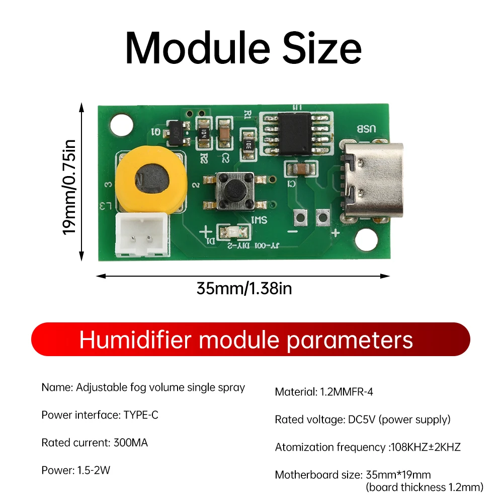 USB 미니 가습기 DIY 키트, 미스트 메이커 및 드라이버 회로 기판, 초음파 분무 제어 보드, C 타입 인터페이스