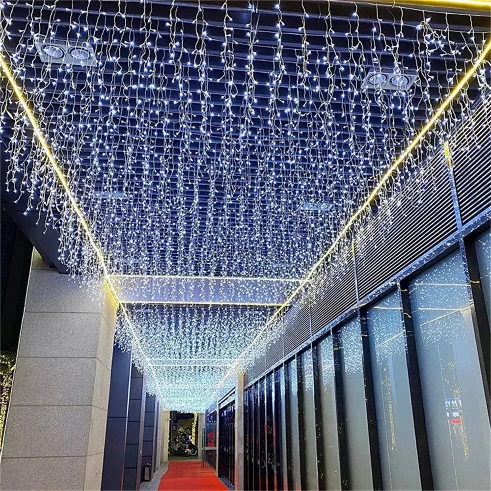 LED 커튼 고드름 스트링 조명, 5M 크리스마스 화환, 정원 거리 야외 장식 휴일 조명, 0.4-0.6m AC 220V