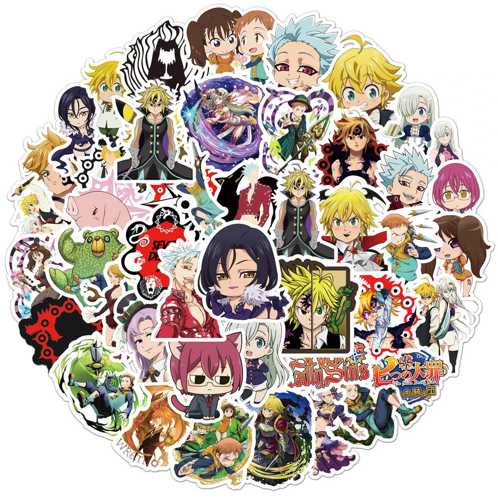 Anime-Themed Seven Deadly Sins Sticker Set – Cool Manga Decals for Water Bottles, Scrapbooking, and Phone Cases