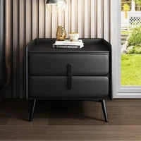 Table de chevet haut de gamme, meuble de luxe Simple en bois massif, meuble de maison en cuir, meuble de rangement moderne, chambre à coucher, planche de roche 3