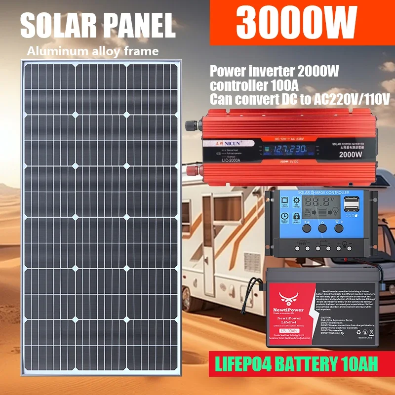 All-in-One 3000W Solar Kit with 110V/220V Inverter | High-Efficiency Glass Roof
