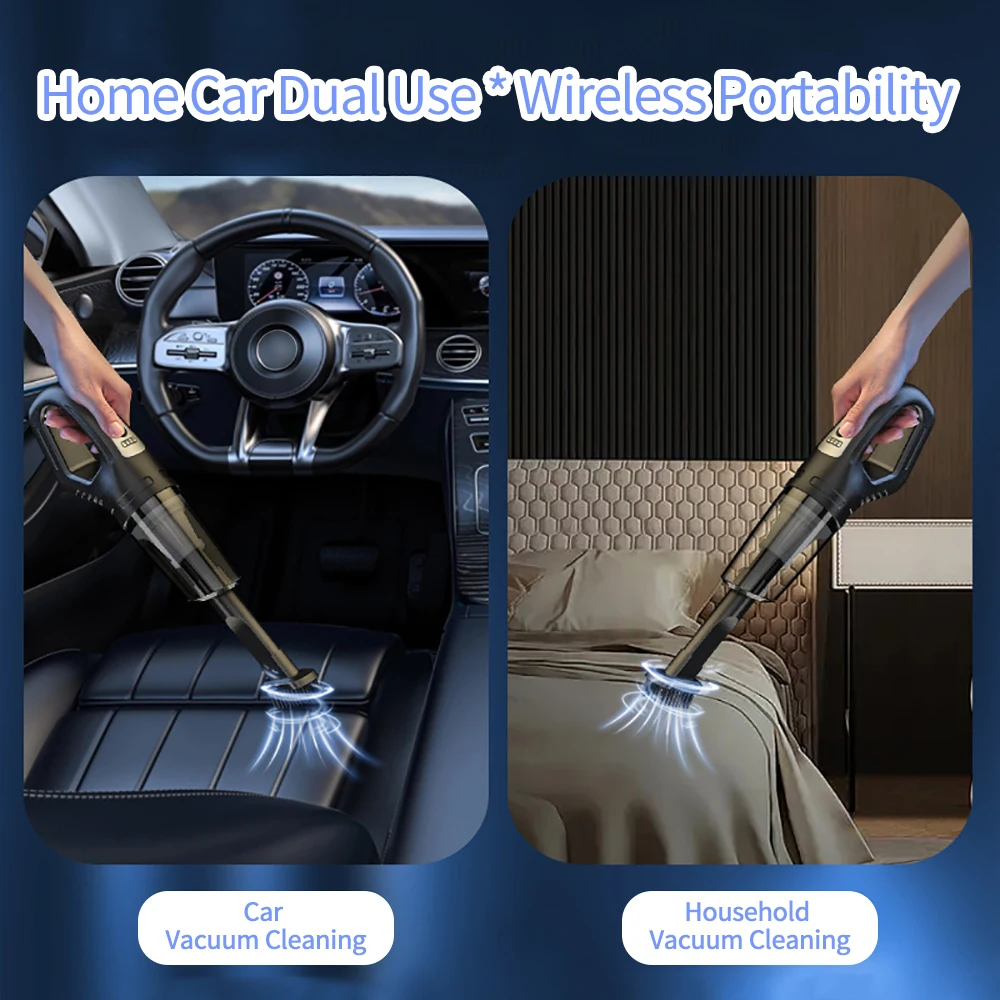 120W Car Portable Handheld Vacuum Powerful Suction Cordless Vacuum Cleaner USB Rechargeable for Vehicle/Home/Office/Pet Hair