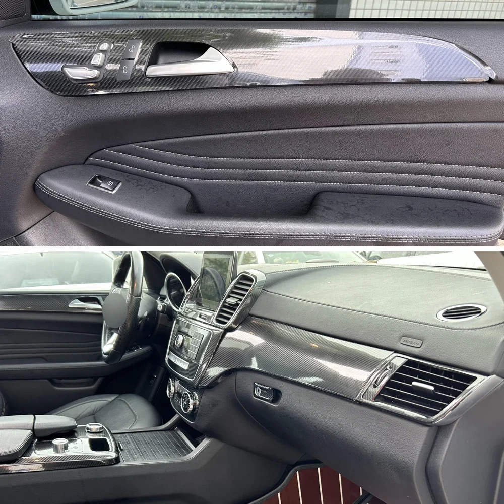 벤츠 GLE GLS ML GL W164/W166/W167 차량용 카본 파이버 필름 인테리어 스티커 센터 콘솔 기어 대시보드 에어 도어 핸들 패널