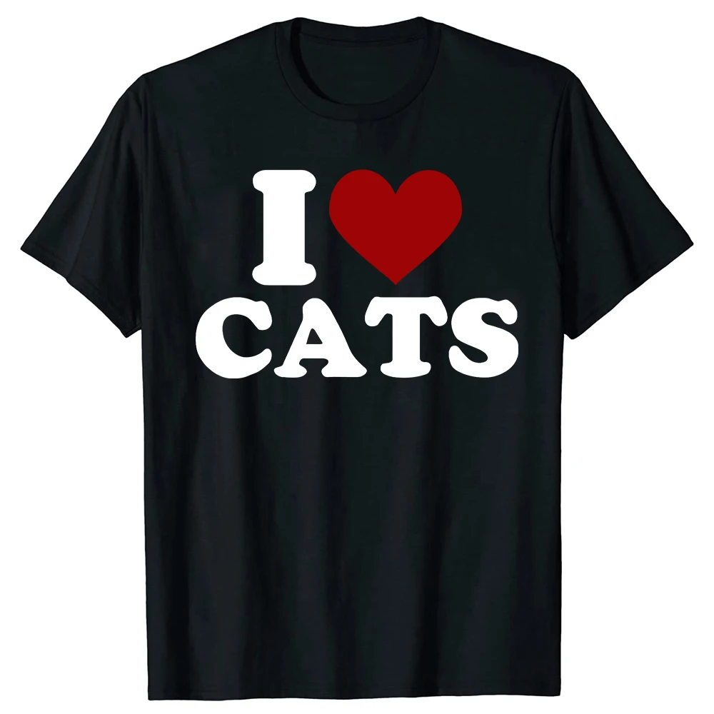 Ich Liebe Katzen 100% Baumwolle T-Shirts für Männer und Frauen Modischer Aufdruck T-Shirt Locker Übergroß Streetwear Hip Hop Unisex T-Shirt