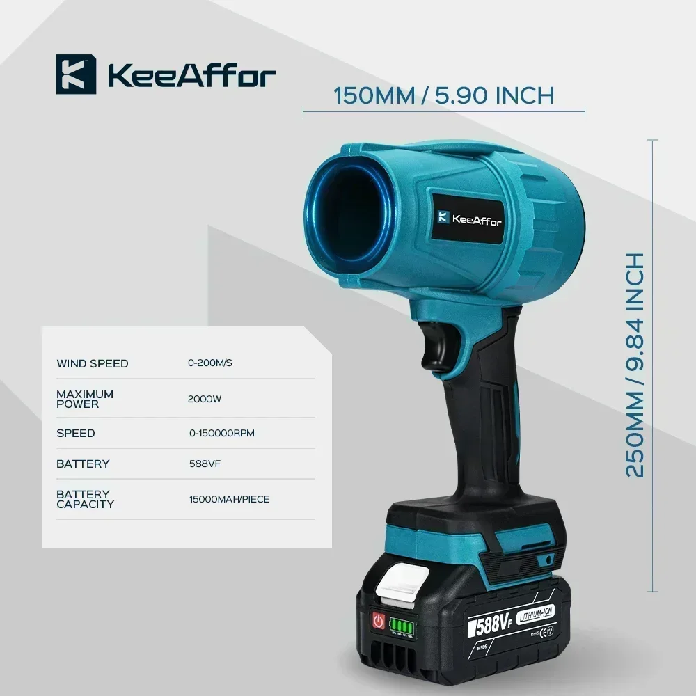 KEEAFFOR 200M/S Brushless Turbo Jet Fan 2000W Cordless Electric Air Blower Violent Handheld Power Tool for Makita 18V Battery 3