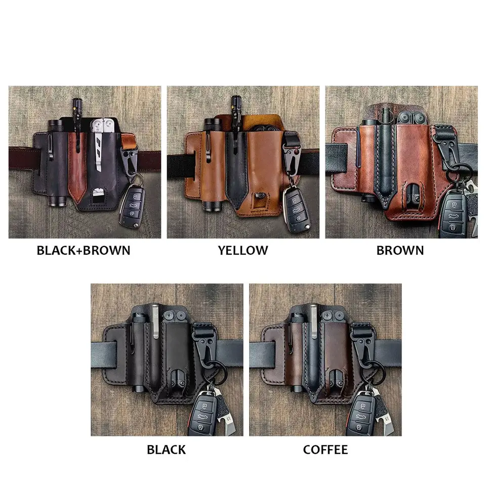 Fodero In Pelle Per Multitool EDC - Organizer Da Cintura Con Porta Penna E Torcia, Design Compatto