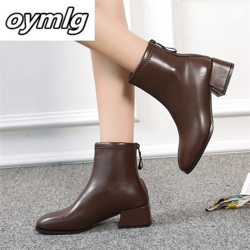 

2023 New Autumn and Winter Short Boots Women's Thick Heel Shoes Fashion Square Head High Heel Plush Women's Fashion Boots