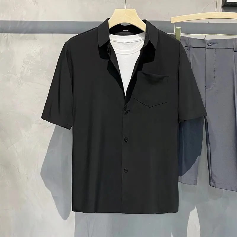 Short-sleeved Button Pocket Shirt Men Casual For Office