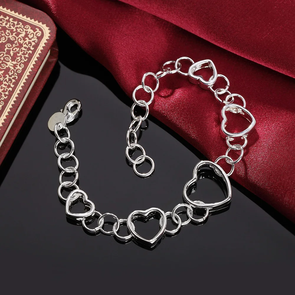 

Hot Pretty romantic heart chain fashion 925 Sterling Silver Bracelet for woman Wedding party Holiday Gift classic brands Jewelry