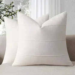 Boho Farmhouse Decorative Throw Pillow Covers - Soft Accent for Living Room and Sofa Decor (Cream White)
