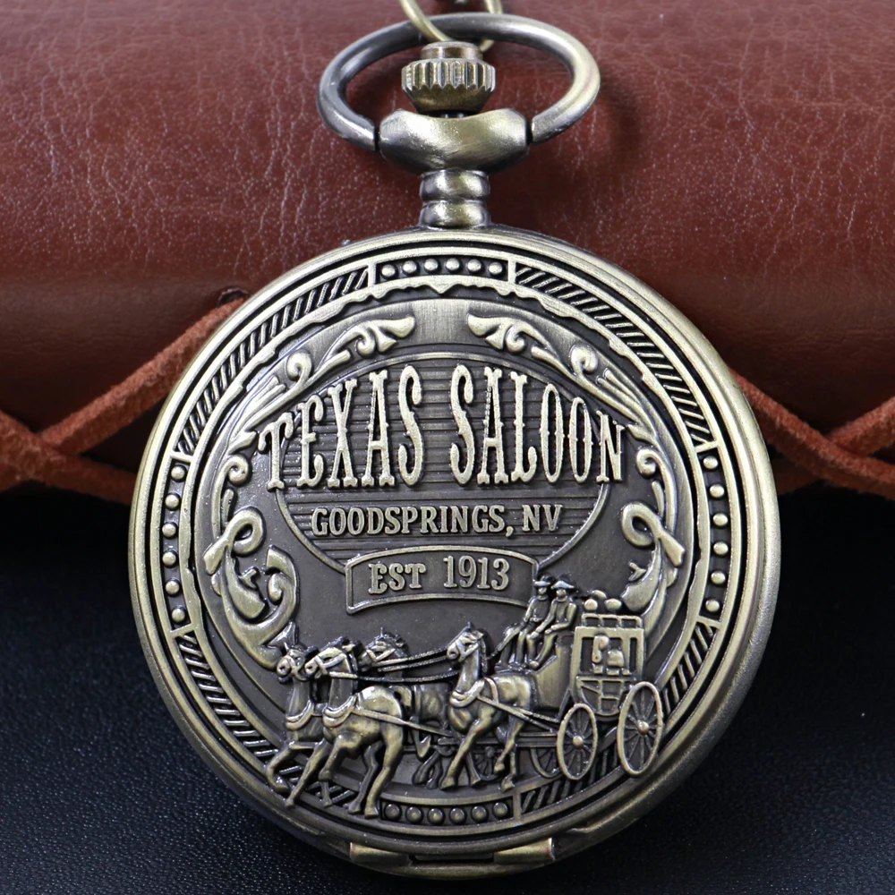 Bronz 1913 západní džínové ražené křemen kapsa hodinky vintage steampunk řetízek římský digitální vytáčení univerzální pro muži a ženy