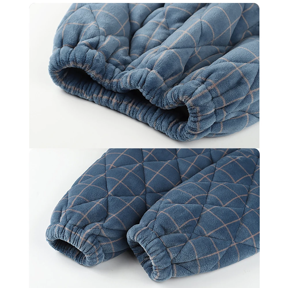 Man 3-Layer Thicken Flannel Warm Pajama Pants Winter Double-side Plush Sleepwear for Sleeping 4XL Loose Elastic Waist PJ Pajamas