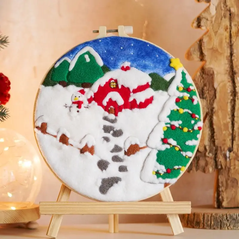 

CHENISTORY Diy Wool Felt Painting Skiing Picture Wool Needle Felting With Frame 20x20cm Handmade Craftswork Home Decoration