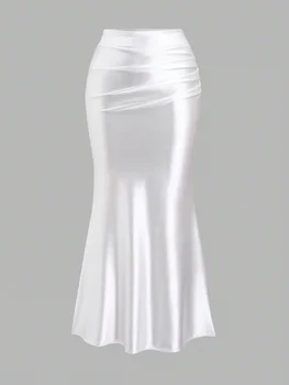 White Pleated Fishtail Skirt