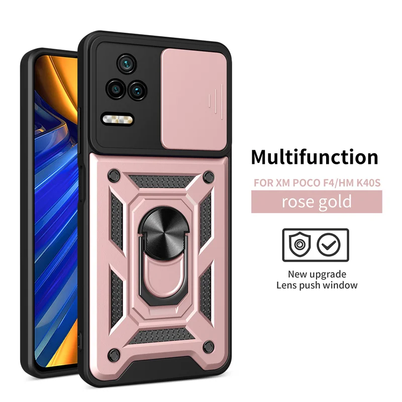 Magnetic Ring Bracket Armor Back Cover with Slide Camera Protector