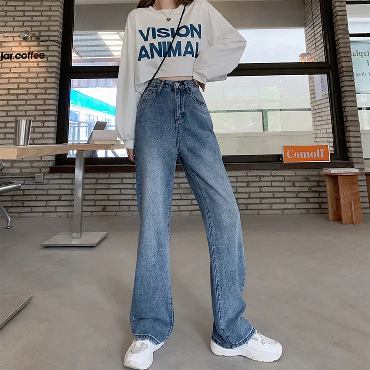 good american jeans Women Plus Size Jeans Trousers 2022 Spring Autumn Jeans Ladies Thin Section Retro High Waisted Baggy Straight Leg Wide Leg Pants bell bottom jeans