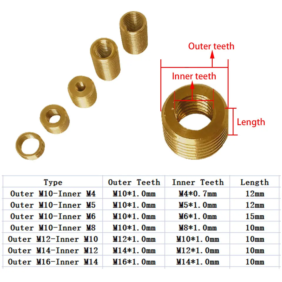 5Pcs Brass Thread Inner And Outer Thread Screws M4 M6 M8 M10 M12 M14 M16 Inner Protective Sleeves Variable Diameter Nuts thread adapter