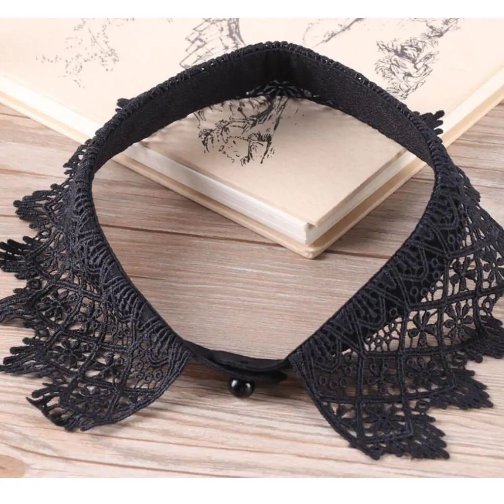 

Women Half Shirt Blouse Hollow Lace Blouse Collar Party Accessory