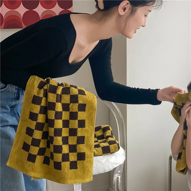 Ins Hosszú Színű Pamut Kockás Fonalon Festett Törülköző Tiszta Kontraszt Puha Bőrbarát Fürdő - Image 2