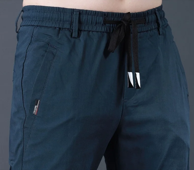 Summer Black Pants Men Casual Sport Pencil Pants Fashion Korean Style Slim Fit Elastic Waist Drawstring Jogging Trousers