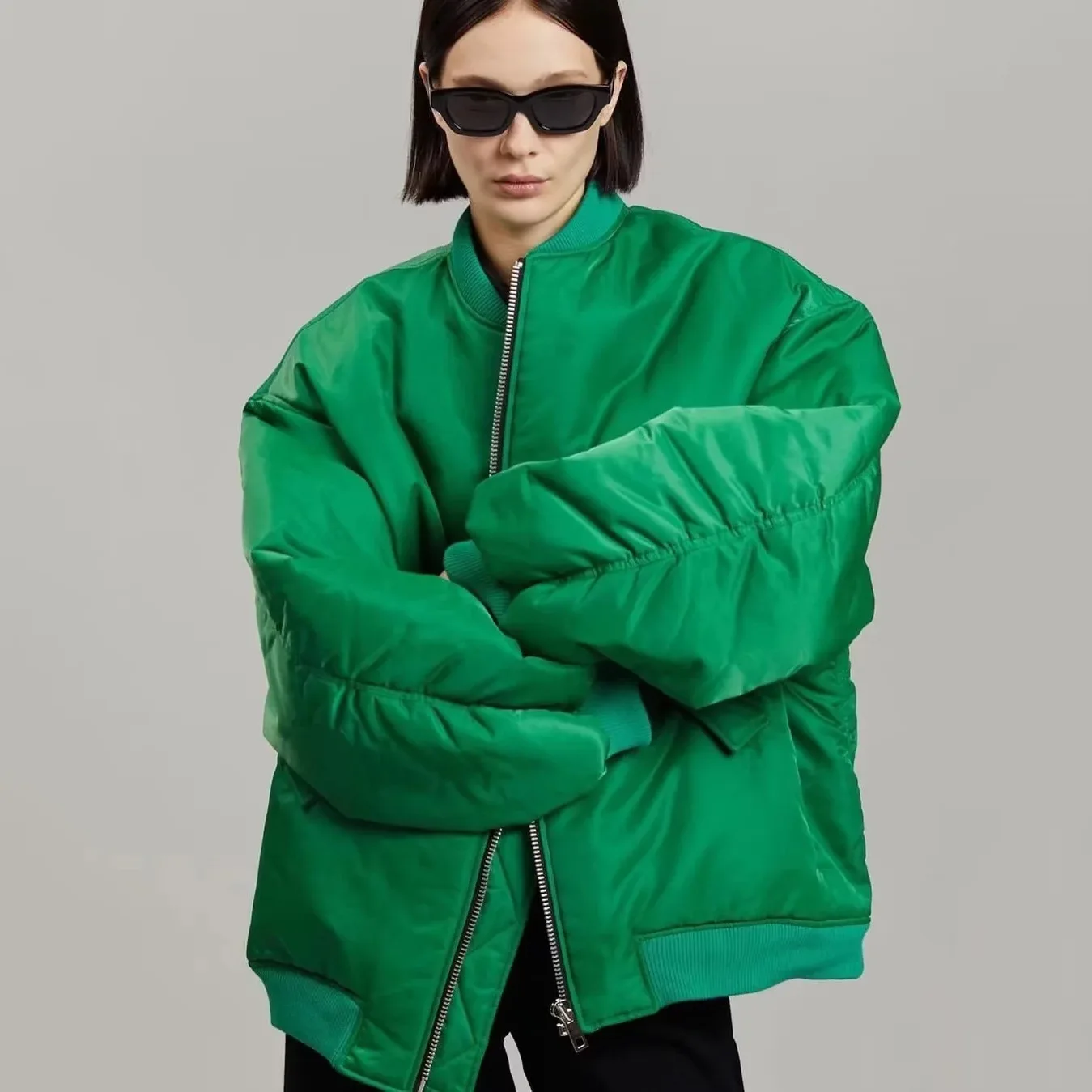 

Women Coat Outerwear 2023 Autumn Street Fashion Baseball Jacket Stand Collar Cotton Zipper Jacket Long Sleeves Thickened Coat