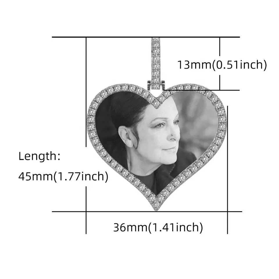 Hot Selling Customization Gold Plated Copper Iced Out Heart Shape Photo Pendant Sublimation Necklace 6
