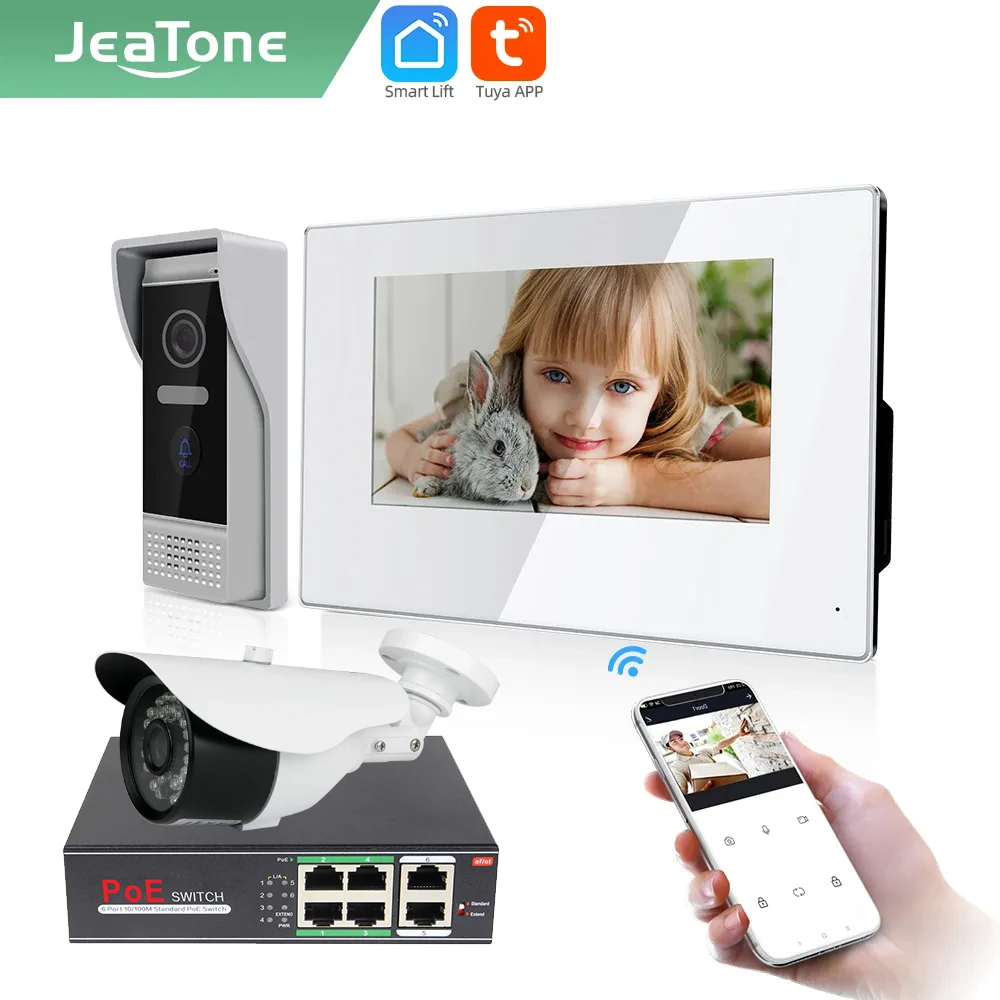 

Видеодомофон Jeatone Tuya 7 дюймов, беспроводной дверной звонок с Wi-Fi, камера для умного дома, уличная система контроля доступа