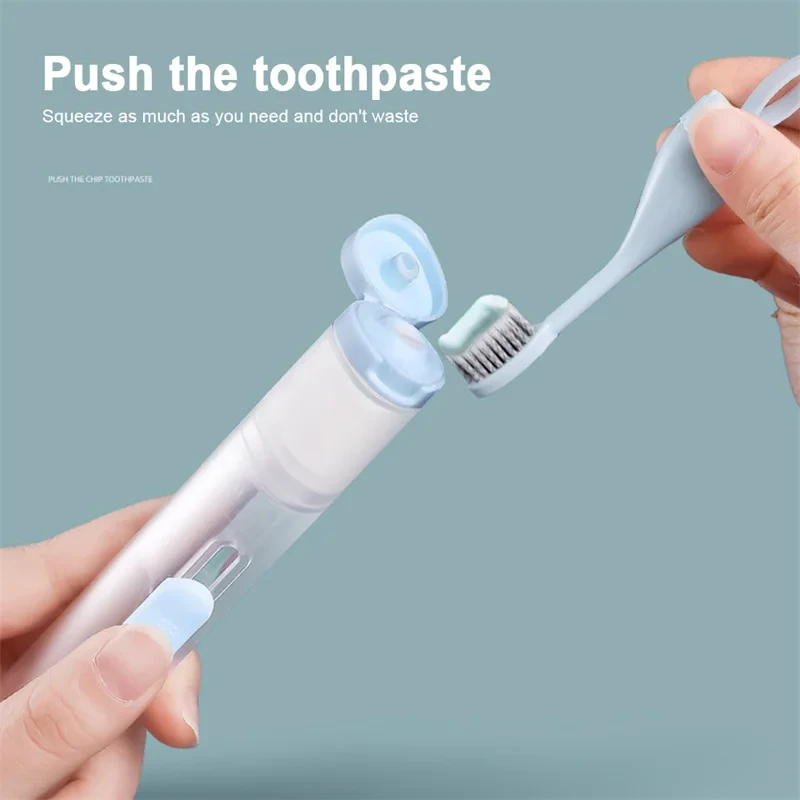 Travel Portable Folding Toothbrush Integrated Camping Hiking Outdoor Easy To Carry Plastic Toothbrush Toothpaste Storage Set