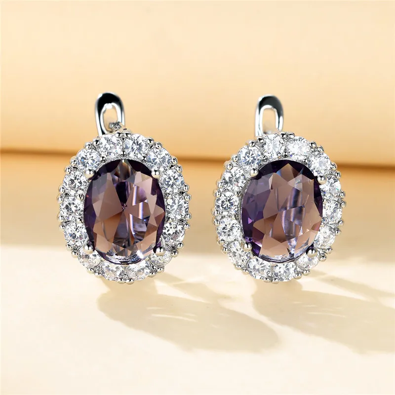 Luxury Crystal Yellow Oval Stone Earrings Multicolor Zircon Small Wedding Jewelry For Women