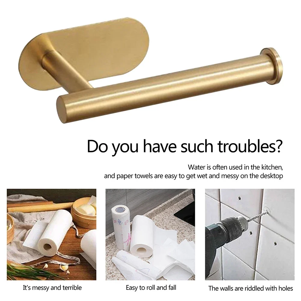 Towel Holder Adhesive Punch-free Toilet Roll Paper Organizer Wall Mount Storage Kitchen Bathroom No Drill Tissue Dispenser