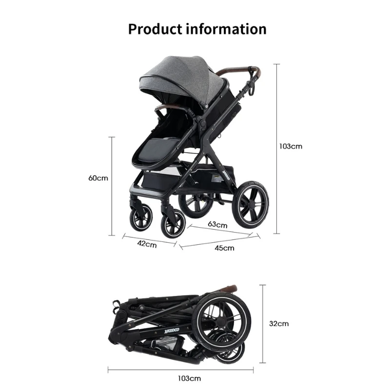 Poussette pour Bébé 3-en-1 Acier Landau Siège Auto Voyage